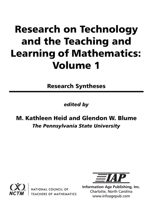 Research on Technology and the Teaching and Learning of Mathematics: Volume 1