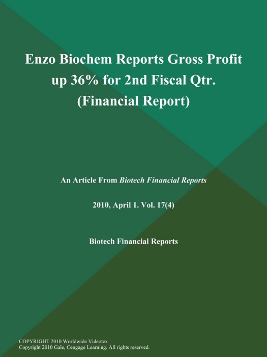 Enzo Biochem Reports Gross Profit up 36% for 2nd Fiscal Qtr (Financial Report)