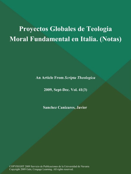 Proyectos Globales de Teologia Moral Fundamental en Italia (Notas)