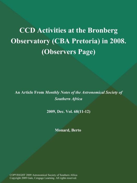 CCD Activities at the Bronberg Observatory (CBA Pretoria) in 2008 (Observers Page)