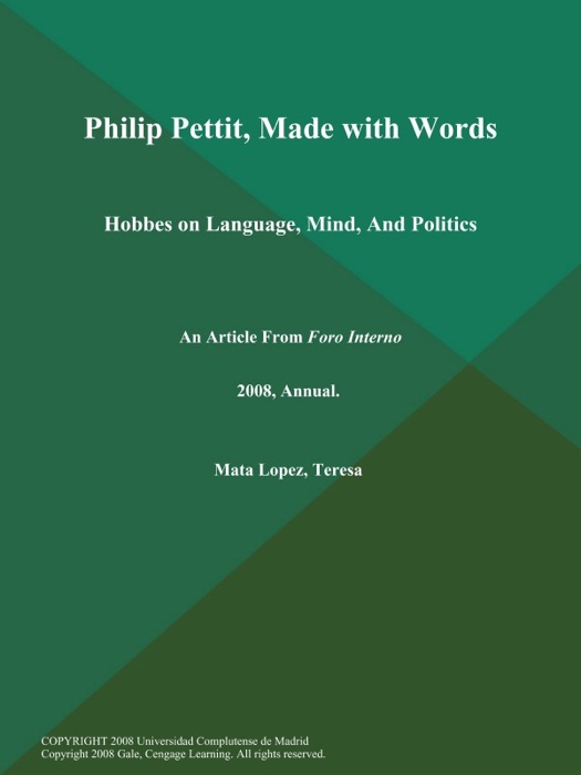 Philip Pettit, Made with Words: Hobbes on Language, Mind, And Politics