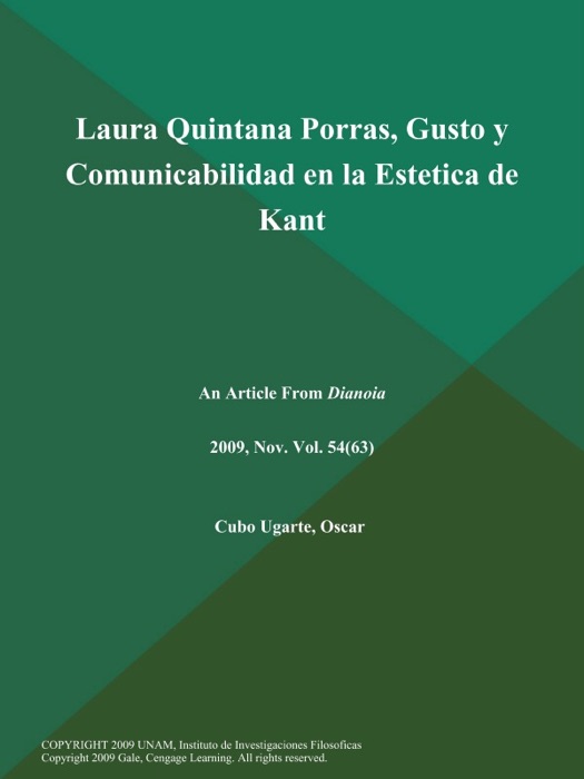 Laura Quintana Porras, Gusto y Comunicabilidad en la Estetica de Kant