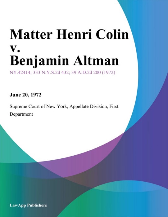 Matter Henri Colin v. Benjamin Altman