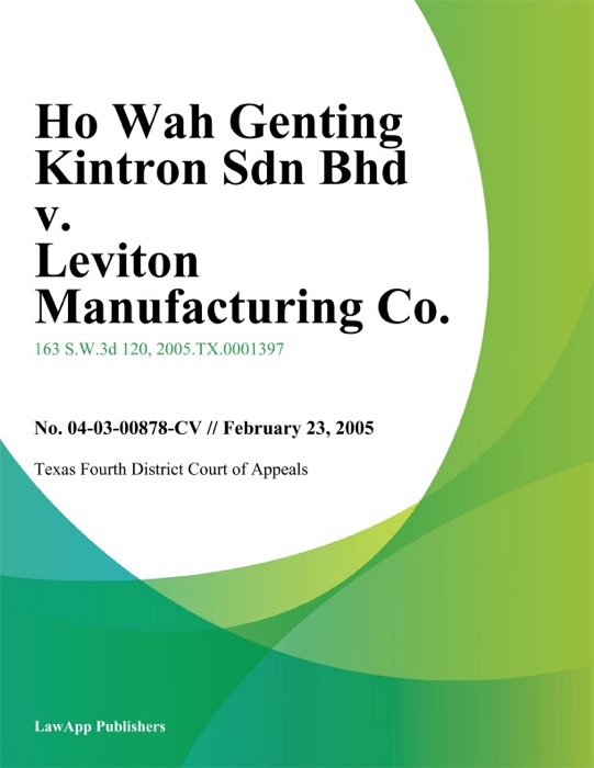 Ho Wah Genting Kintron Sdn Bhd v. Leviton Manufacturing Co.