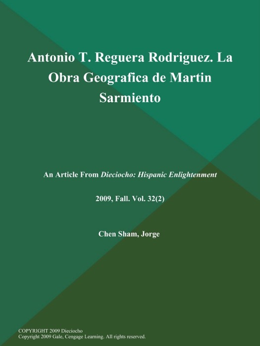 Antonio T. Reguera Rodriguez. La Obra Geografica de Martin Sarmiento