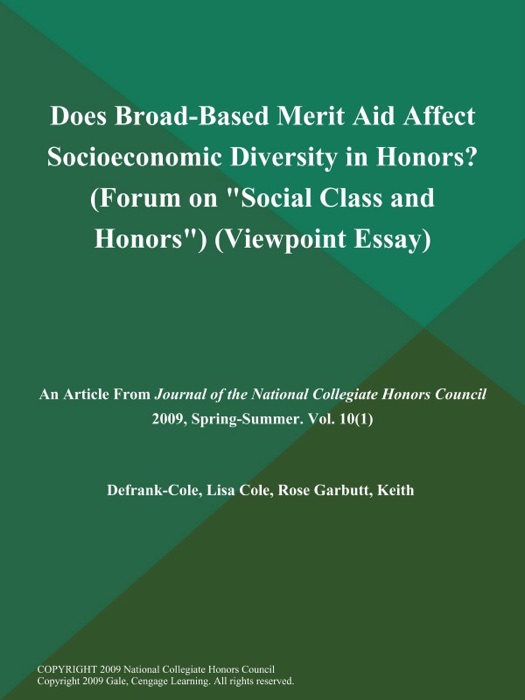 Does Broad-Based Merit Aid Affect Socioeconomic Diversity in Honors? (Forum on 