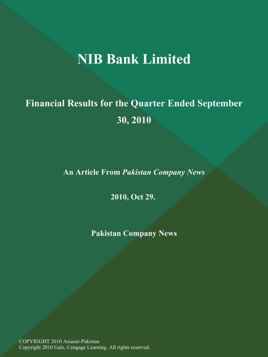 NIB Bank Limited: Financial Results for the Quarter Ended September 30, 2010