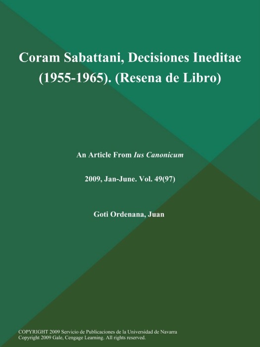 Coram Sabattani, Decisiones Ineditae (1955-1965) (Resena de Libro)