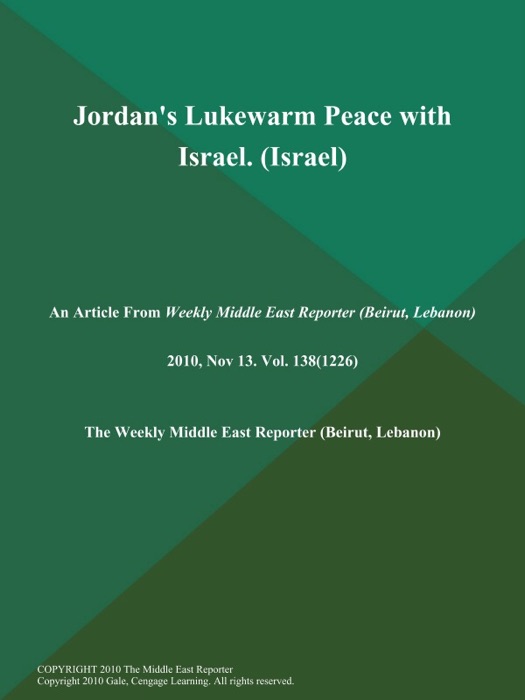 Jordan's Lukewarm Peace with Israel (Israel)