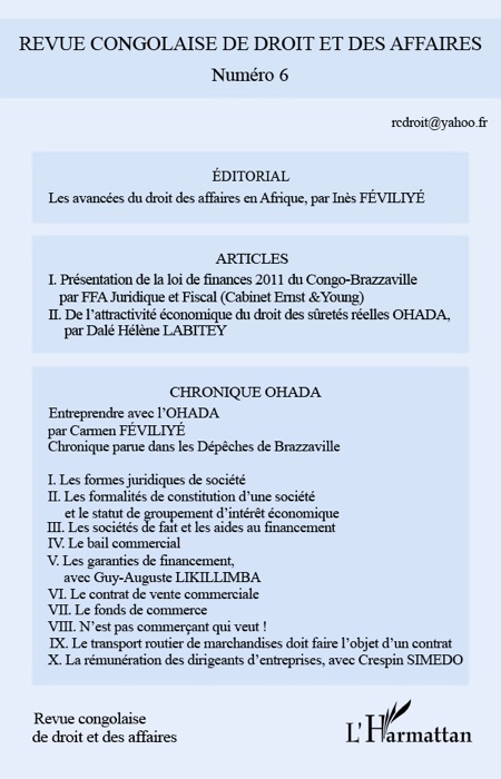 Revue congolaise de droit et des affaires: Numéro 6