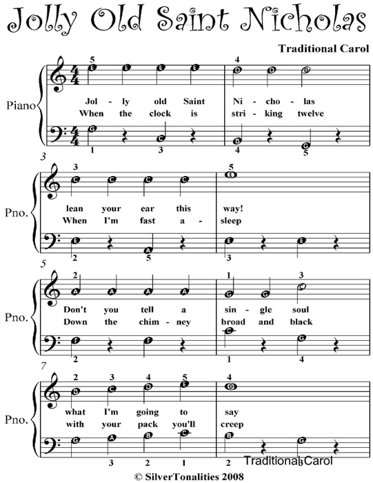 Jolly Old Saint Nicholas Easiest Piano Sheet Music