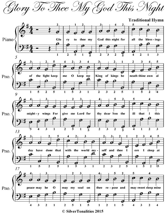 Glory to Thee My God This Night Easy Piano Sheet Music