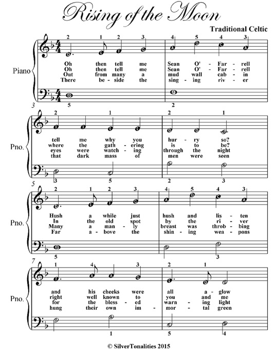Rising of the Moon Easiest Piano Sheet Music