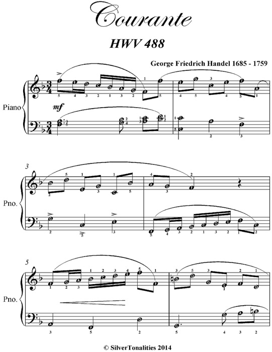 Courante Hwv 488 Elementary Piano Sheet Music