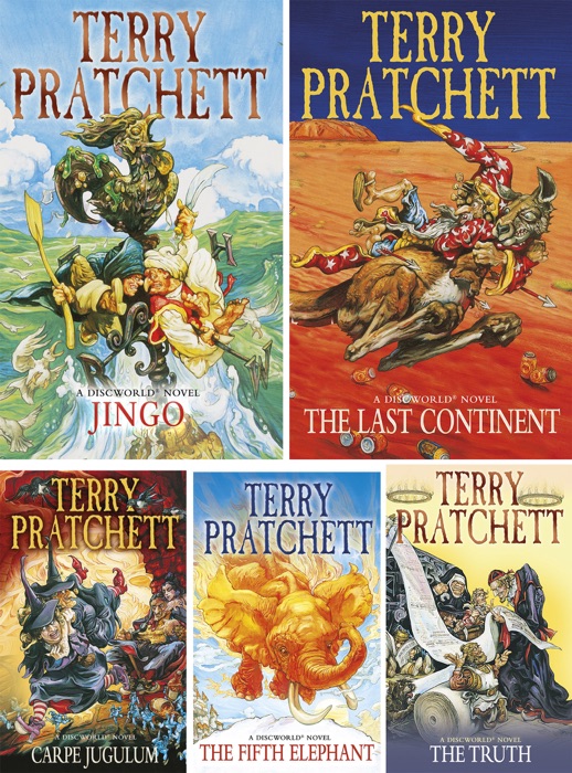 Discworld series by Terry Pratchett Volume V: Jingo, The Last Continent, Carpe Jugulum, The Fifth Elephant, The Truth.