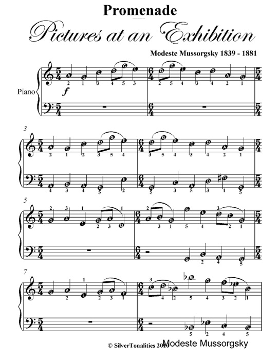 Promenade Pictures At an Exhibition Easy Piano Sheet Music