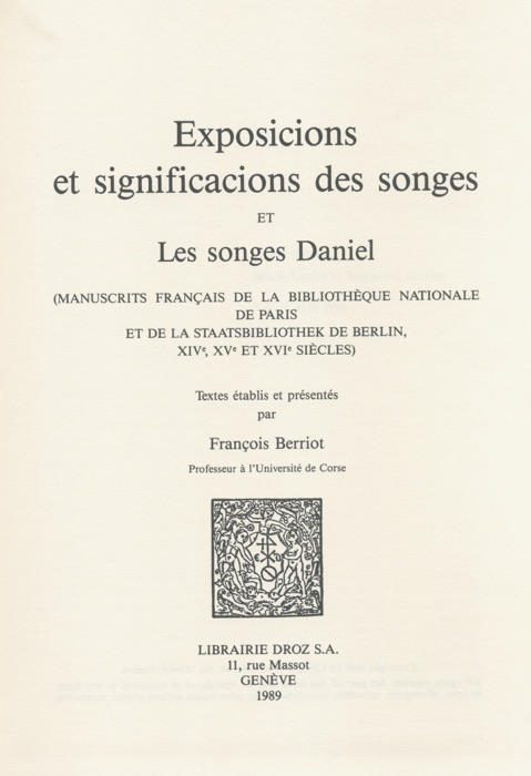 Exposicions et significacions des songes ; et Les songes de Daniel