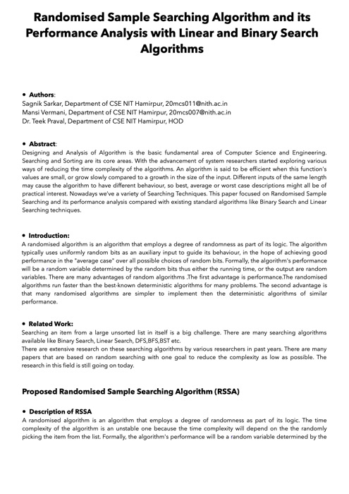 Randomised Sample Searching Algorithm