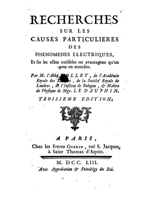 Recherches sur les causes particulieres des phénoménes électriques