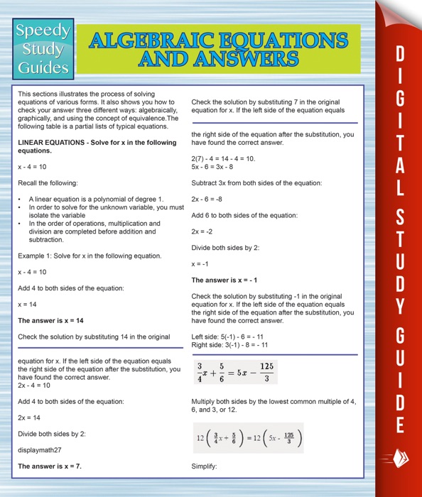 Algebraic Equations And Answers (Speedy Study Guides)