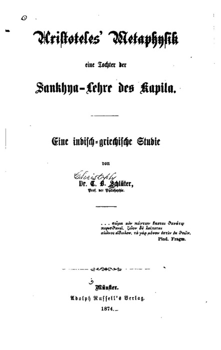 Aristoteles' Metaphysik eine Tochter der Sankhya-lehre des Kapila