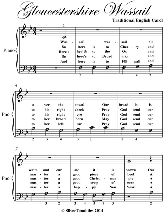 Gloucestershire Wassail Beginner Piano Sheet Music