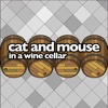 cat and mouse in a wine cellar