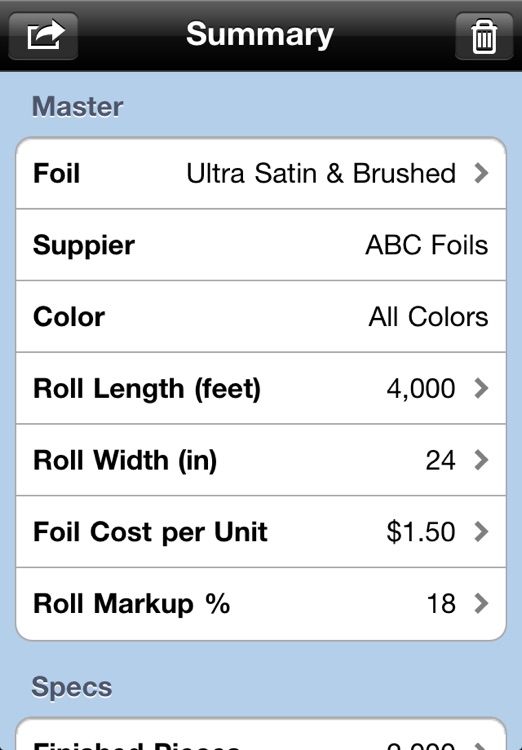 Foil Use Calculator