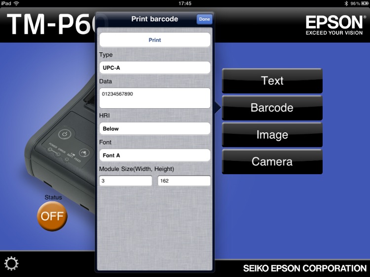 Epson TM-P60 Bluetooth printing tool