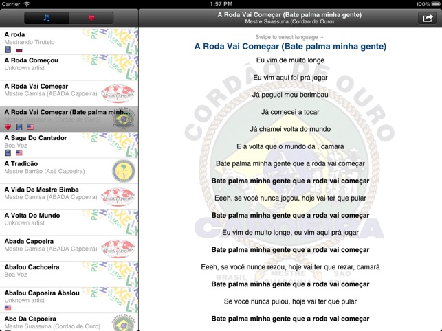 Capoeira Lyrics HD Lite(圖2)-速報App