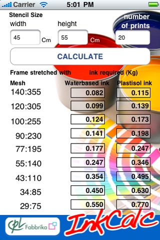Ink Calc Screen Printing