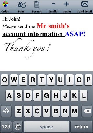 Email Text and Emoticons Editor (Colors, fonts, formats and sizes)