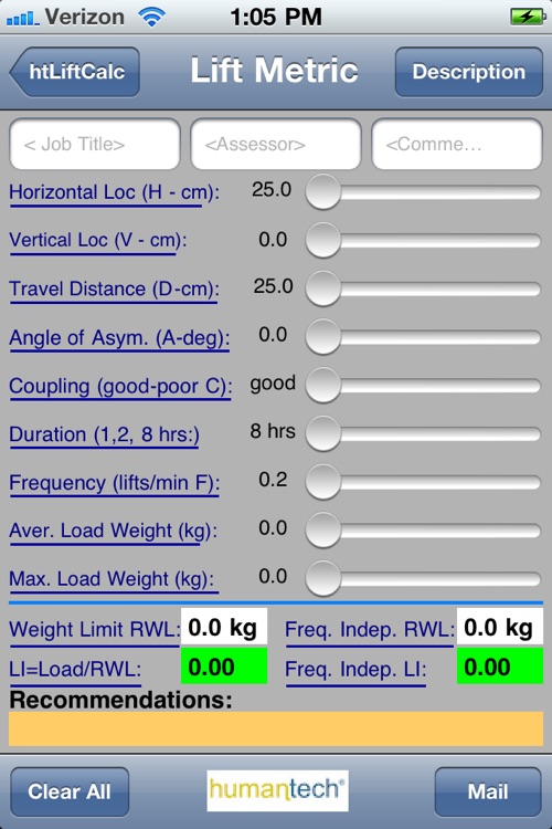 HT NIOSH Lift calculator