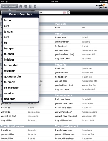 French/English Verb Conjugation - Verb2Verbe Conjugator HD screenshot 3