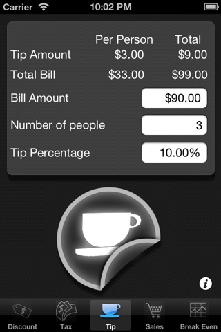 Percentages 5 in 1: Tax, Tip, Discount, Margin and Break Even Point Calculator screenshot 3
