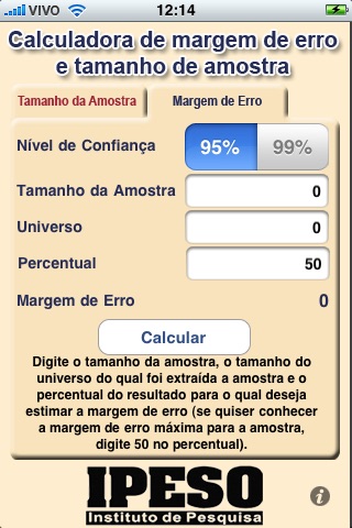 Calculadora de Margem de Erro e Tamanho da Amostra screenshot 3
