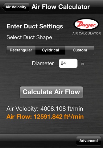 Dwyer Air Velocity and Flow Calculator screenshot 2
