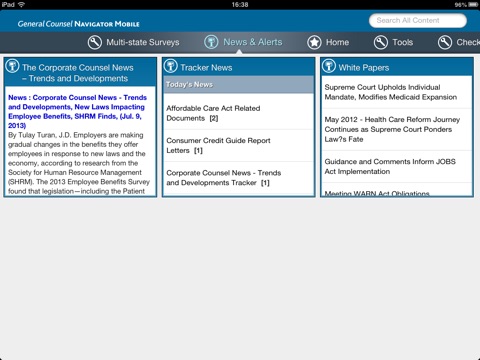 Screenshot of General Counsel Navigator Mobile (GCN Mobile)