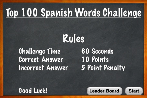 Top 100 Spanish Words Challenge Flash Cards Quiz Game screenshot 2