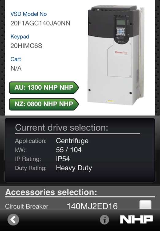 VSD Selector by NHP Electrical Engineering Products Pty Ltd