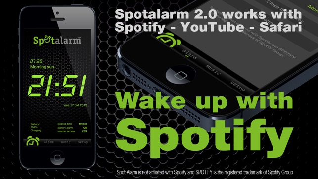 Spotalarm for Spotify and YouTube