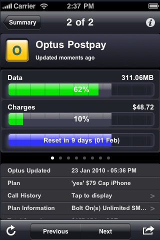 Optus compatible Mobile Phone and ISP Usage app Screenshot 1