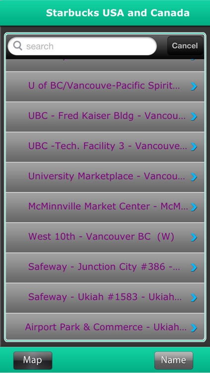 Finder for Starbucks cafes - USA & Canada