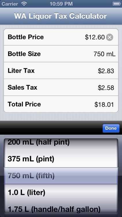 WA Liquor Tax Calculator
