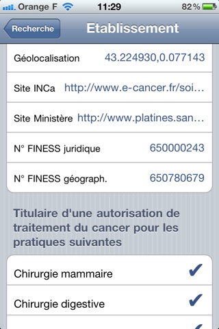 Cancer Etablissements autorisés - cliniques, hôpitaux, radiothérapie screenshot 4