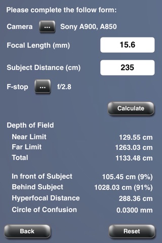 DOF Calculator for camera screenshot 4