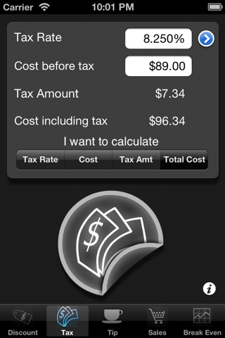 Percentages 5 in 1: Tax, Tip, Discount, Margin and Break Even Point Calculator screenshot 2