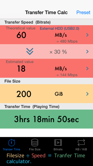 Bitrate Calc (bit rate, file size, and l