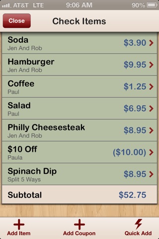 Separate Checks with QuickSplit - The Best Check Splitter / Tip Calculator...Period screenshot 2