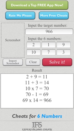 Cheats for 6 Numbers